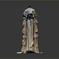 Man Wearing Layered Long Dress With Ruffled Hem On Gray Background
