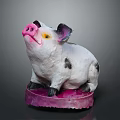Pig Shaped Decorative Figurine Set With White Black Spots Pink Nose Purple Ears Pink Base