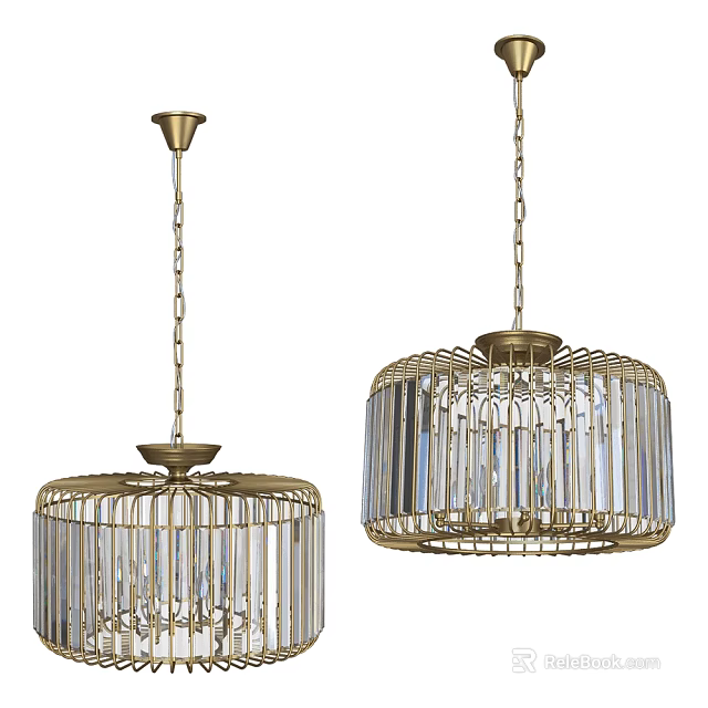 Modern Chandeliers With Golden Frame And Transparent Crystal Strips Design 3d model 