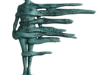 Artistic Abstract Green Human Figure Sculpture With Strip Like Extensions 3d model