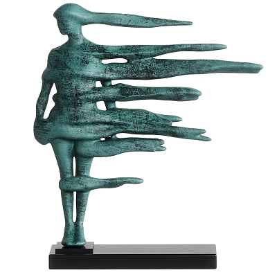 Artistic Abstract Green Human Figure Sculpture With Strip Like Extensions 3d model