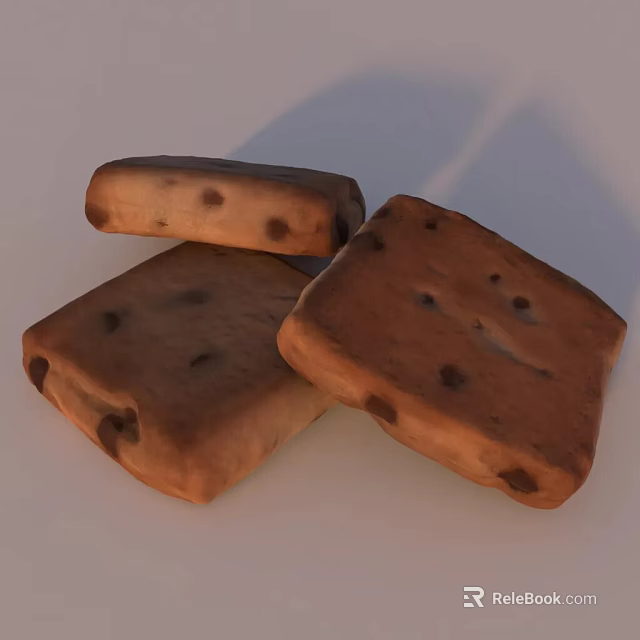 Golden Brown Chocolate Chip Cookies Freshly Baked and Stacked Together 3d model 