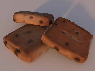 Golden Brown Chocolate Chip Cookies Freshly Baked and Stacked Together 3d model