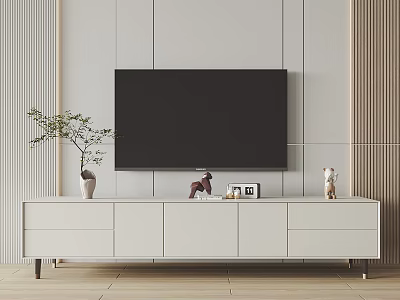 Modern TV Stand With Sleek Design Storage Drawers And Decorative Items In Living Room 3d model
