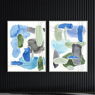 Modern abstract painting simple blue bedroom abstract decorative painting 3d model