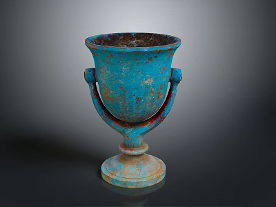 Rustic Blue Decorative Vase With Two Handles And Ornate Base 3d model