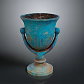Rustic Blue Decorative Vase With Two Handles And Ornate Base
