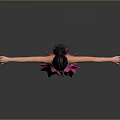 Woman In Pink Dress With Necklace And Black Hair Arms Outstretched On Gray Background