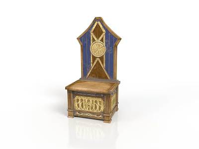 Ornate Wooden Chair With Tall Blue Gold Backrest And Decorative Seat Base 3d model
