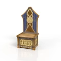 Ornate Wooden Chair With Tall Blue Gold Backrest And Decorative Seat Base