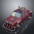 Rusty Modified Apocalyptic Car With Spikes Metal Grill And Exhaust Pipes