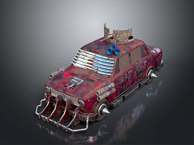 Rusty Modified Apocalyptic Car With Spikes Metal Grill And Exhaust Pipes 3d model