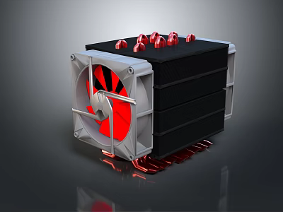 High Performance CPU Cooler With Red Fan And Aluminum Heat Sink 3d model