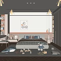 Cozy Modern Kids Room Interior With Bed Stuffed Toys Desk Chair And Storage Cabinets
