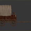 Vintage Covered Wagon With Canvas Canopy Wooden Wheels And Metal Lanterns