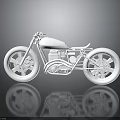 Man Examining White 3D Rendered Motorcycle Model on Black Background with Reflection 3d model