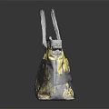 Elegant Navy Blue And Gold Floral Pattern Tote Bag With Leather Handles And Pockets