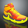 High Top Basketball Shoes with Vibrant Red Yellow Orange and Blue Striped Athletic Design