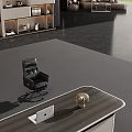 Modern Office Desk With Laptop Bookshelf Books Decorations Sofa And Green Trees