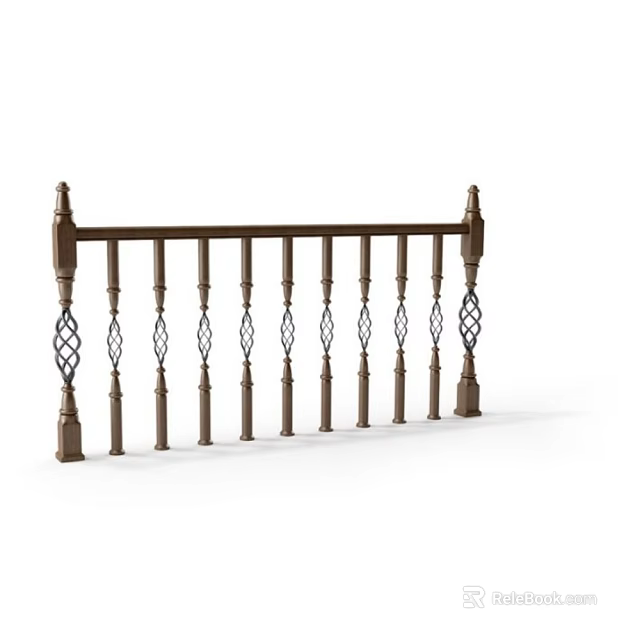 Brown Metal Balustrade With Ornate Lattice Panels And Support Posts 3d model 