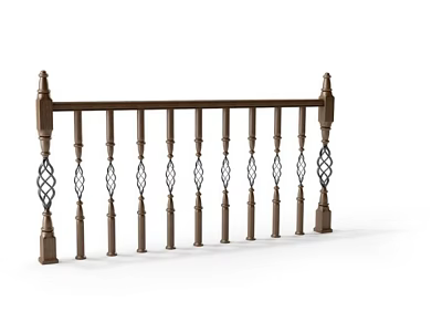 Brown Metal Balustrade With Ornate Lattice Panels And Support Posts 3d model