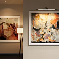 Abstract Painting With Floor Lamp In Modern Wall Decor Setting