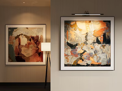 Abstract Painting With Floor Lamp In Modern Wall Decor Setting 3d model