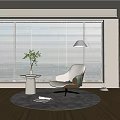 Modern Living Room Interior With White Chair Plant Table And Floor Lamp Window Blinds