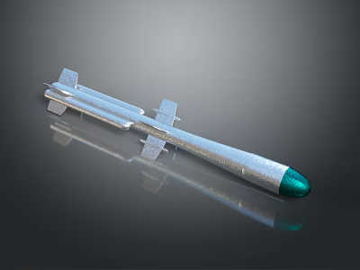 Modern Military Missile Weapon With Silver Body And Green Warhead Design 3d model