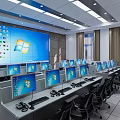Professional Control Room Setup With Multiple Computer Monitors And Large Display Screen 3d model