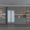 Modern Glass Door Wine Cabinet In Open Kitchen Interior With White Cabinets And Recessed Lighting