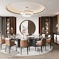 Elegant Private Dining Room Interior With Round Dining Table And Luxury Chandelier 3d model