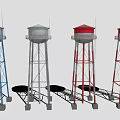 Industrial Water Towers Featuring Various Colors And Metal Frame Designs
