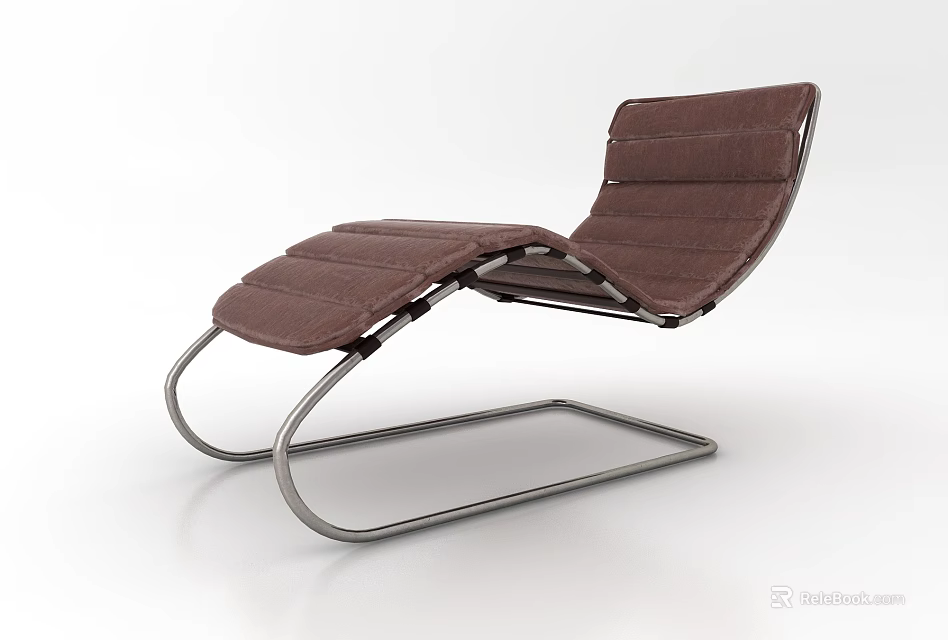 Modern Brown Upholstered Lounge Chair With Curved Metal Frame Design 3d model 