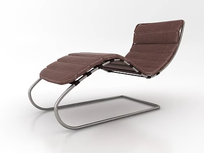 Modern Brown Upholstered Lounge Chair With Curved Metal Frame Design 3d model