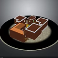 Red Roof Connected Buildings With White Trim And Small Windows On Circular Base