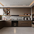 Modern Kitchen Interior With Dark Cabinets Built-in Appliances And Stone Countertop