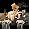 Elegant Decorative Ornament Set for Dining Table with Vase Flowers Candles Wine Glasses and Tableware