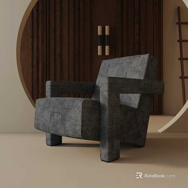 Gray Fabric Accent Chair With Modern Minimalist Design In Living Room Interior 3d model 