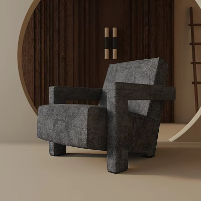 Gray Fabric Accent Chair With Modern Minimalist Design In Living Room Interior 3d model