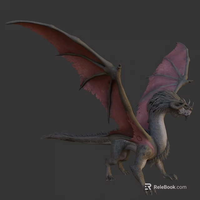 3D Dragon Model with Pink Membrane Wings Horned Head and Scales 3d model 