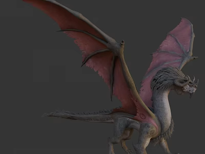3D Dragon Model with Pink Membrane Wings Horned Head and Scales 3d model