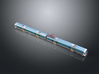 Modern Electric Train With Multiple Carriages Blue White Exterior And Roof Pantograph 3d model