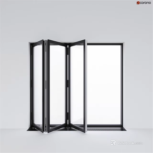 Sleek Modern Casement Windows With Folding Design Black Frame And Clear Glass Panels 3d model 