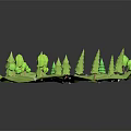 Cartoon Low Poly Landscape With Green Grass Trees And Deer On Hillside