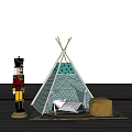 Kids Teepee Tent With Blue Chevron Star Pattern Nutcracker Soldier And Bean Bag Chair