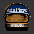 Racing Car Helmet Blue Yellow BRABHAM Branding In Player Text Transparent Visor Brown Interior