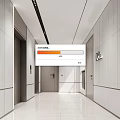 Modern Elevator Hallway Interior Design With Sleek Lines Ceiling Light Strips And Polished Floor Tiles 3d model