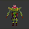 Detailed 3D Fantasy Warrior Character With Red Beard Golden Armor And Purple Pants
