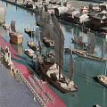 Ancient Sailing Junks Sailing Along Scenic Waterway With Traditional Buildings